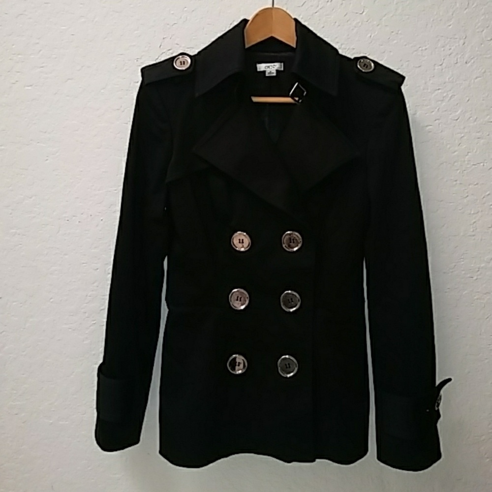 Cache Black Cotton Peacoat Jacket Size Medium